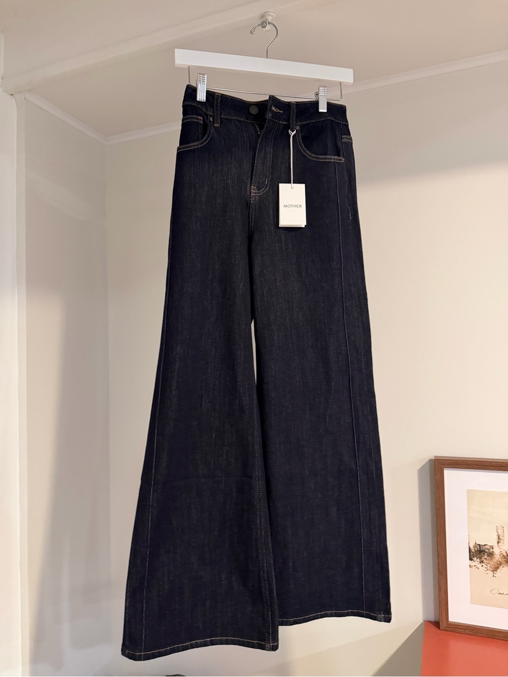 MOTHER Wide-Leg Jeans in Dark Indigo with Contrast Stitching